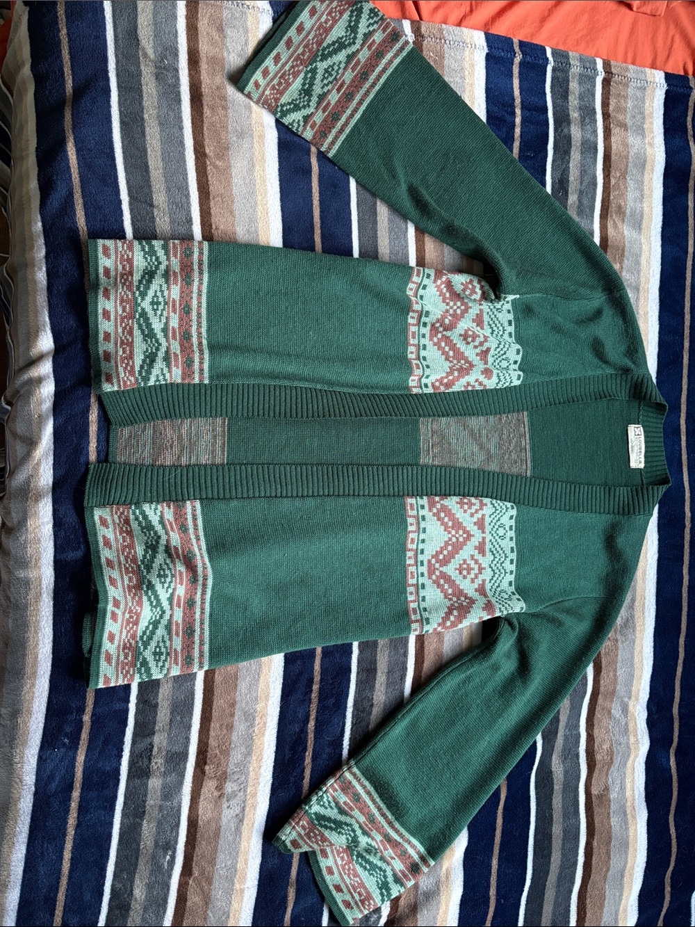 Loubella Extendables Vintage Green and Brown Cardigan with Fair-Isle Pattern